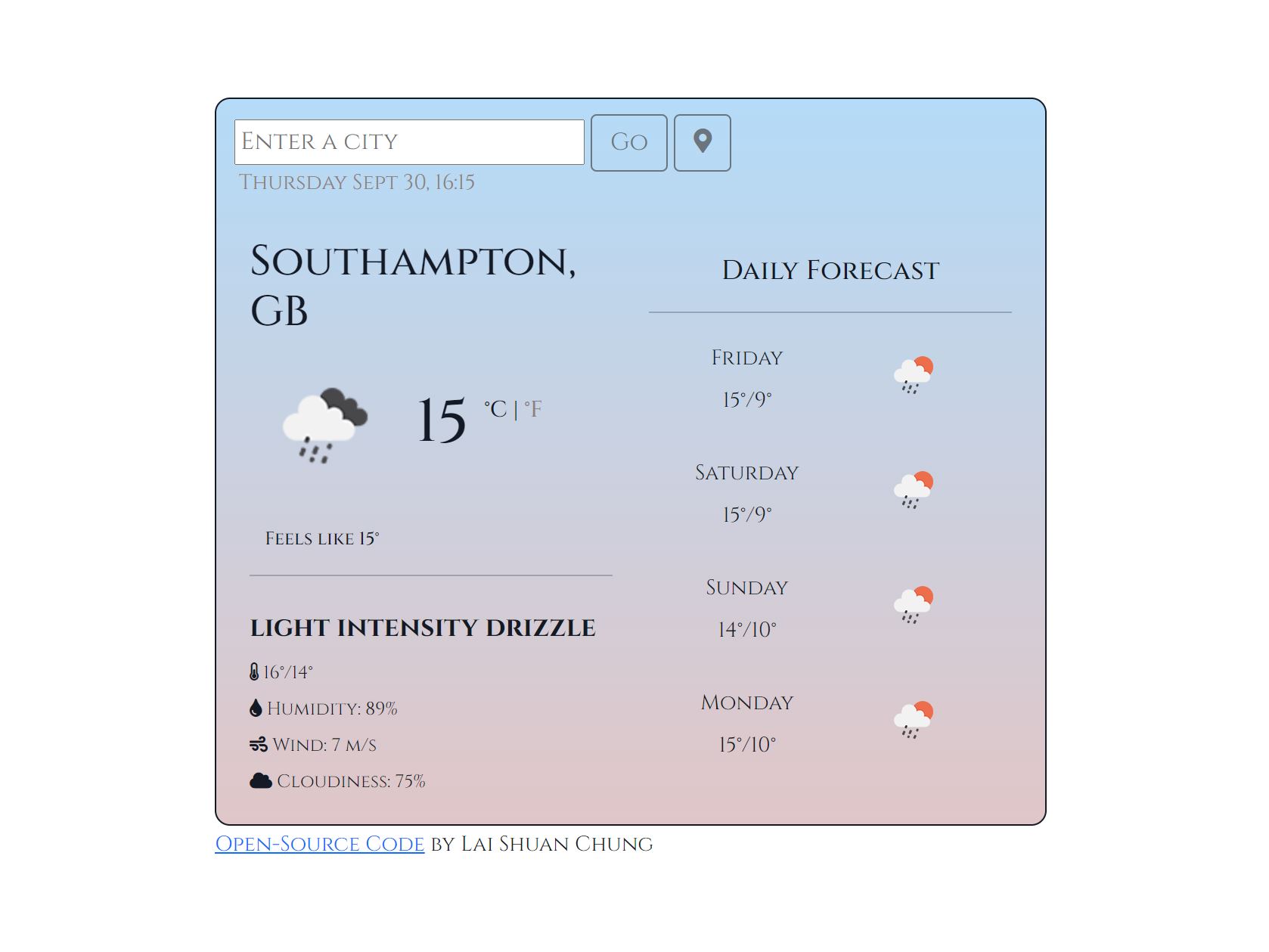 Weather app page preview